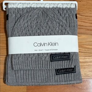 Calvin Klein Gray Knit Hat and Scarf Set